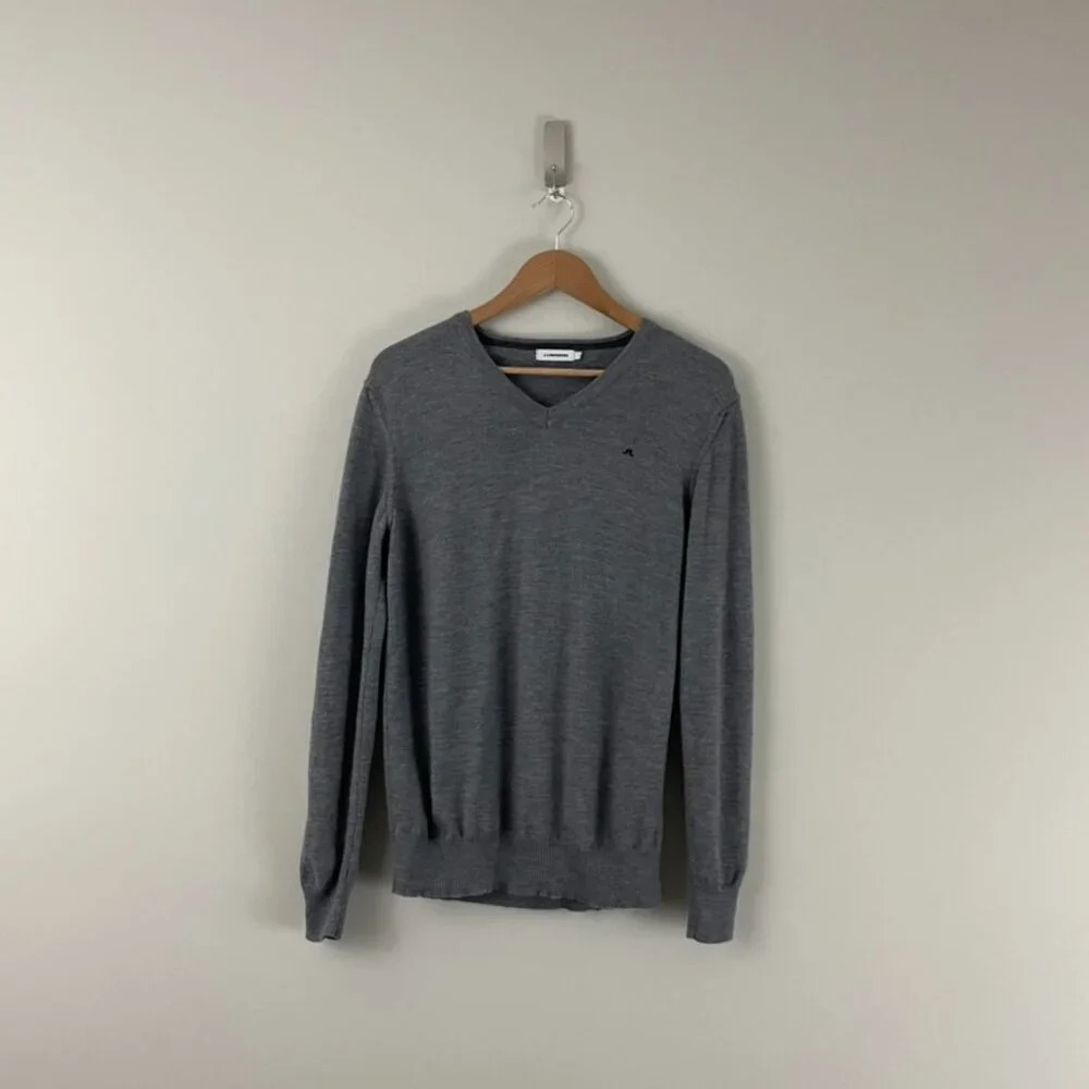 J Lindeberg Lymann True Merino Wool Gray Knit Sweater Men's Size Large